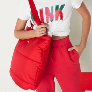Victoria’s Secret Pink Red Pepper Quilted Puffer Tote Bag